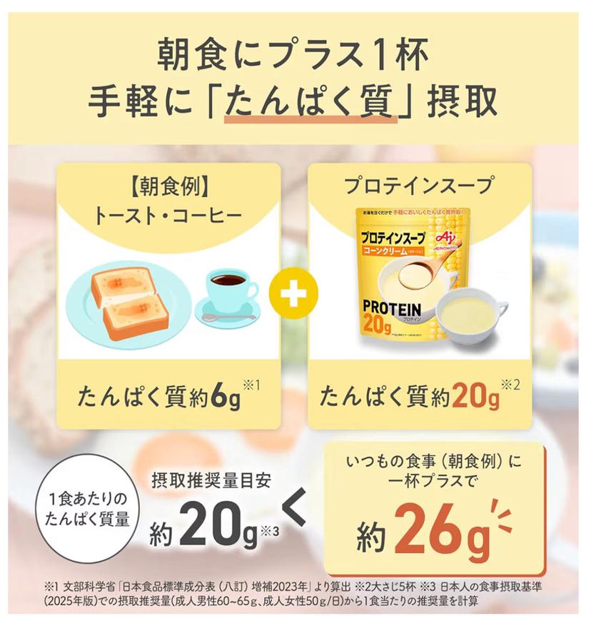 味之素粟米湯蛋白粉早餐配搭例子