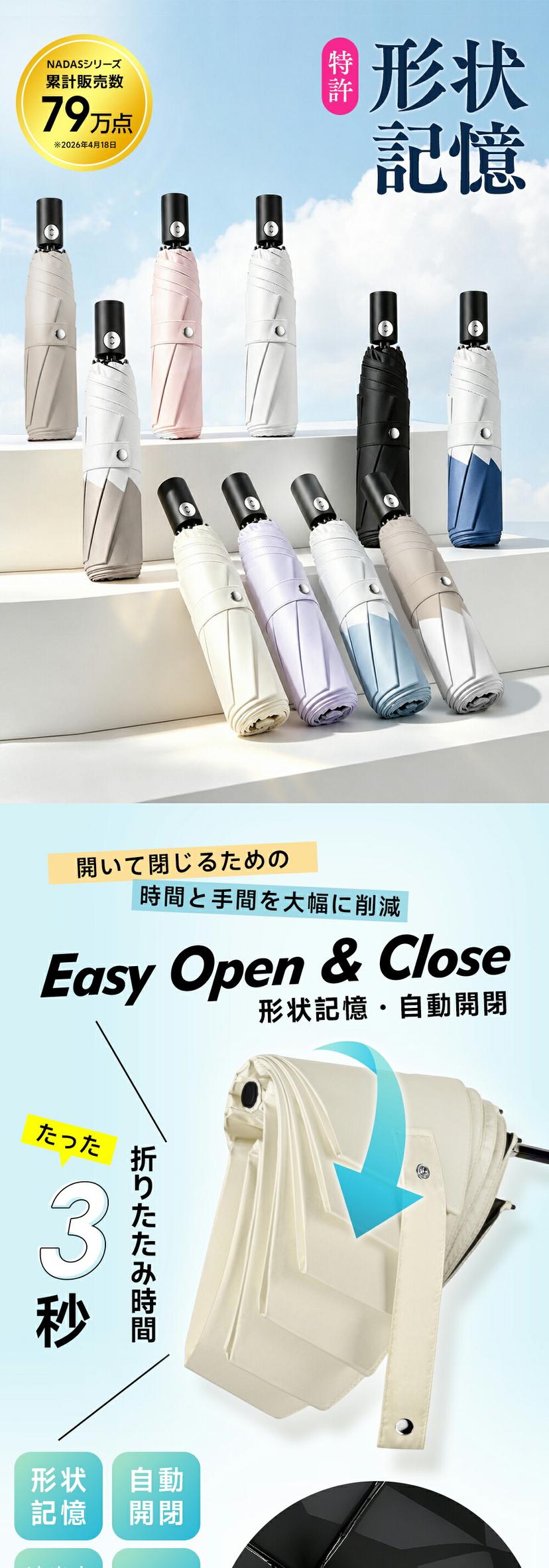 NADAS 形狀記憶自動開合晴雨兼用摺疊傘(6骨) 圖 3
