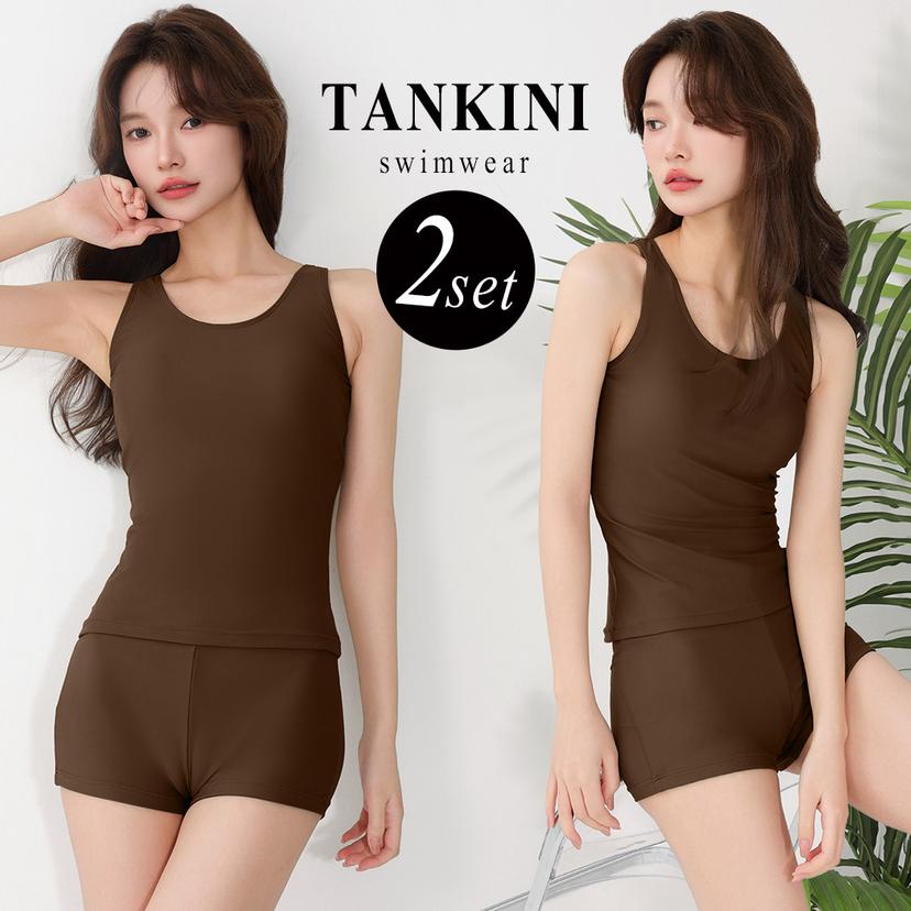 Teddy Shop 女裝坦基尼分體泳衣兩件套 無袖連胸墊上衣 短褲 遮肚顯瘦運動泳衣 圖 66