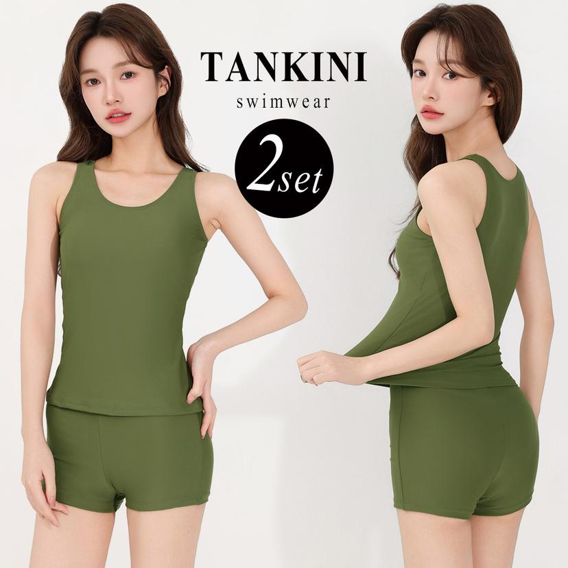 Teddy Shop 女裝坦基尼分體泳衣兩件套 無袖連胸墊上衣 短褲 遮肚顯瘦運動泳衣 圖 63