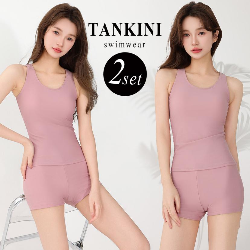Teddy Shop 女裝坦基尼分體泳衣兩件套 無袖連胸墊上衣 短褲 遮肚顯瘦運動泳衣 圖 64